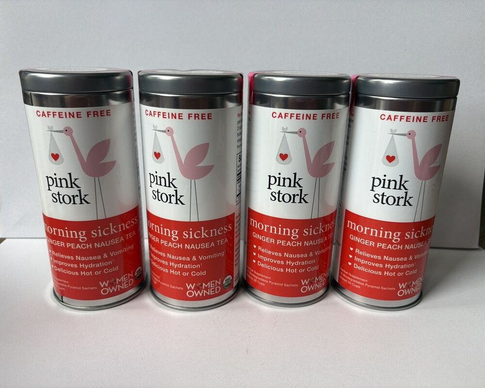(4) Pink Stork Morning Sickness Pregnancy Tea Peach Ginger Prenatal Anti-Nausea